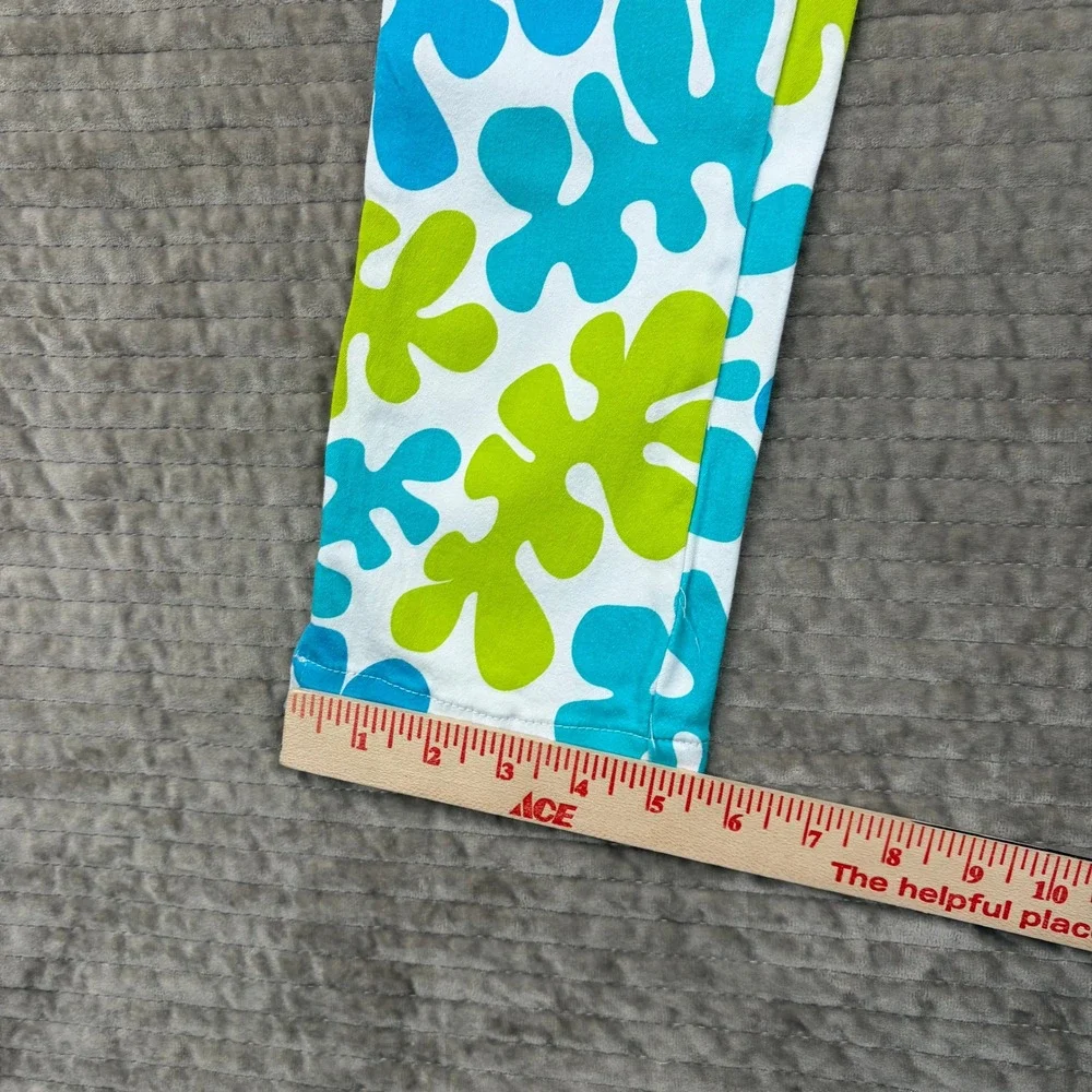 Gretchen Scott Pants‎ XS White Blue Green Abstract Floral Print Cropped Leg - Picture 2 of 10